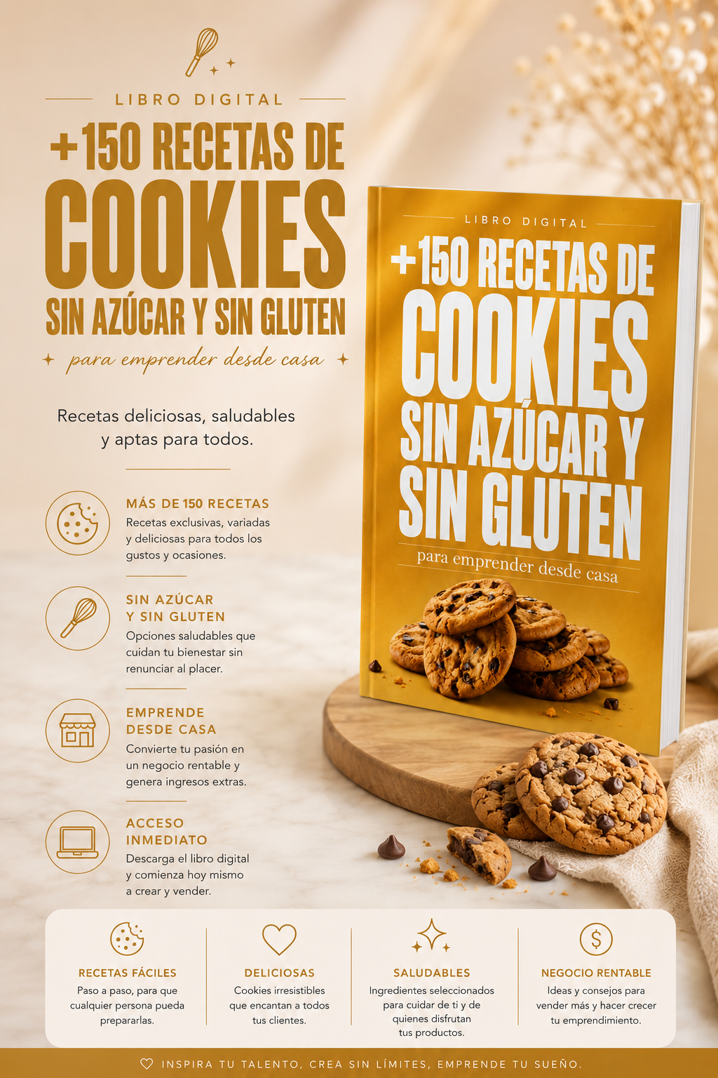 +150 Recetas de Cookies Sin Azúcar y Sin Gluten